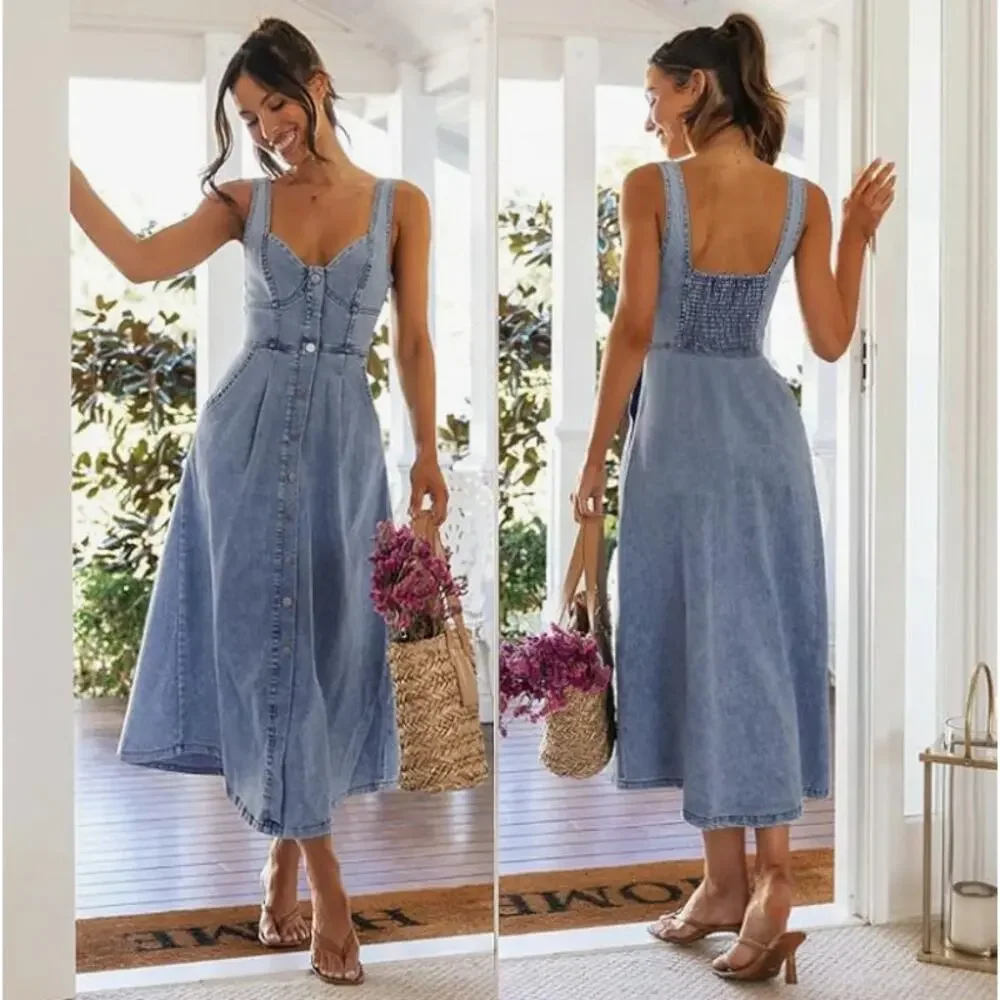 NWT Denim Midi Dress Size Small Western Cowgirl Rodeo Country Concert Festival - Picture 2 of 4